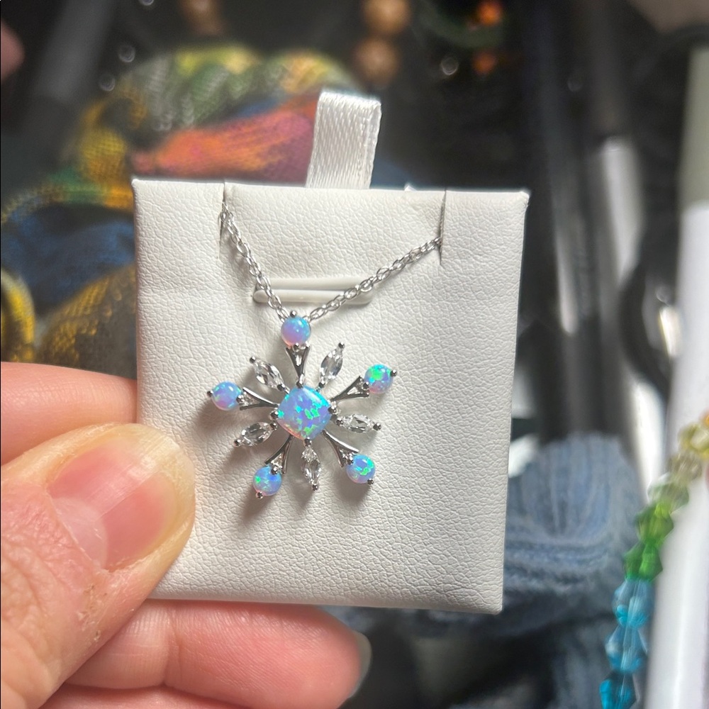Opal Snowflake Necklace Pendant